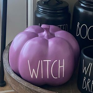 Rae Dunn purple “witch” pumpkin